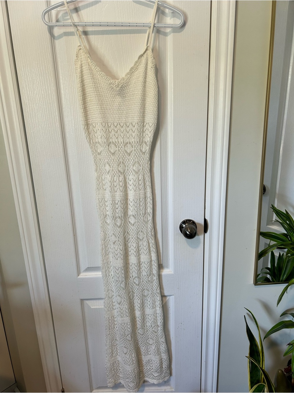 Urban Planet Cream Crochet Maxi Dress with Spaghetti Straps